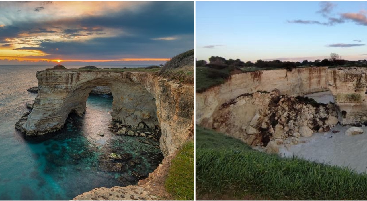 crollo arco sant andrea a melendugno distrutto dal maltempo il faraglione del salento