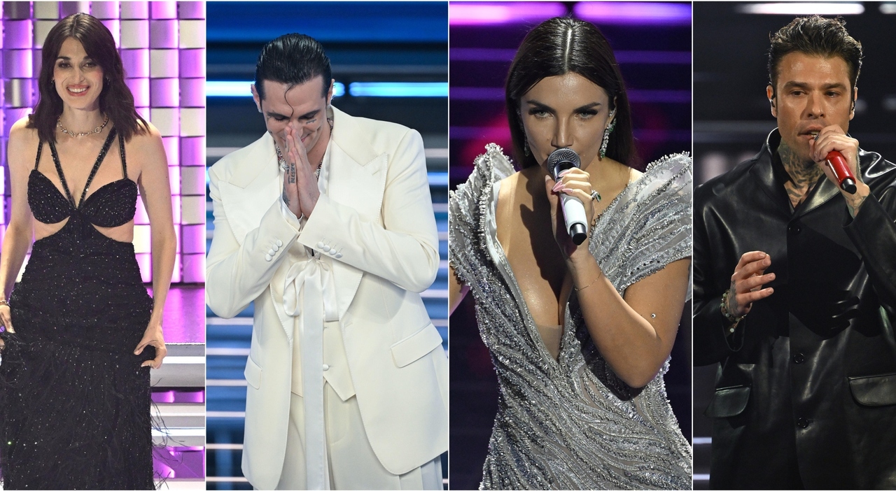 Pagelle look Sanremo, Fogliati (8) di classe, Lauro (10) iconico, Lamborghini (7) elettrica, Fedez (5) noioso. I voti