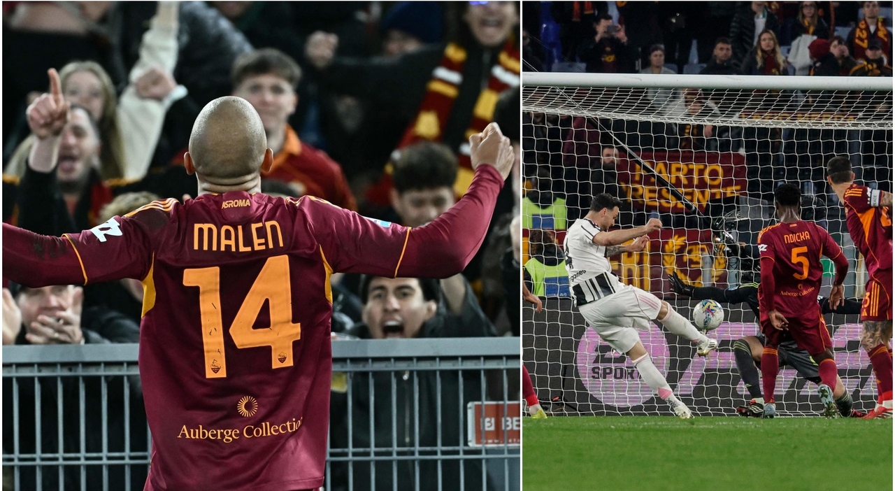 Roma Juventus 3 3, le pagelle: Malen (7,5) illude Gasp, Gatti (7) tiene in vita i bianconeri, Wesley (7) prodezza