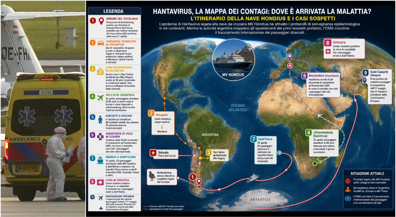 hantavirus la mappa dei contagi dove 232 arrivata la malattia il percorso della nave e il tracciamento dei passeggeri