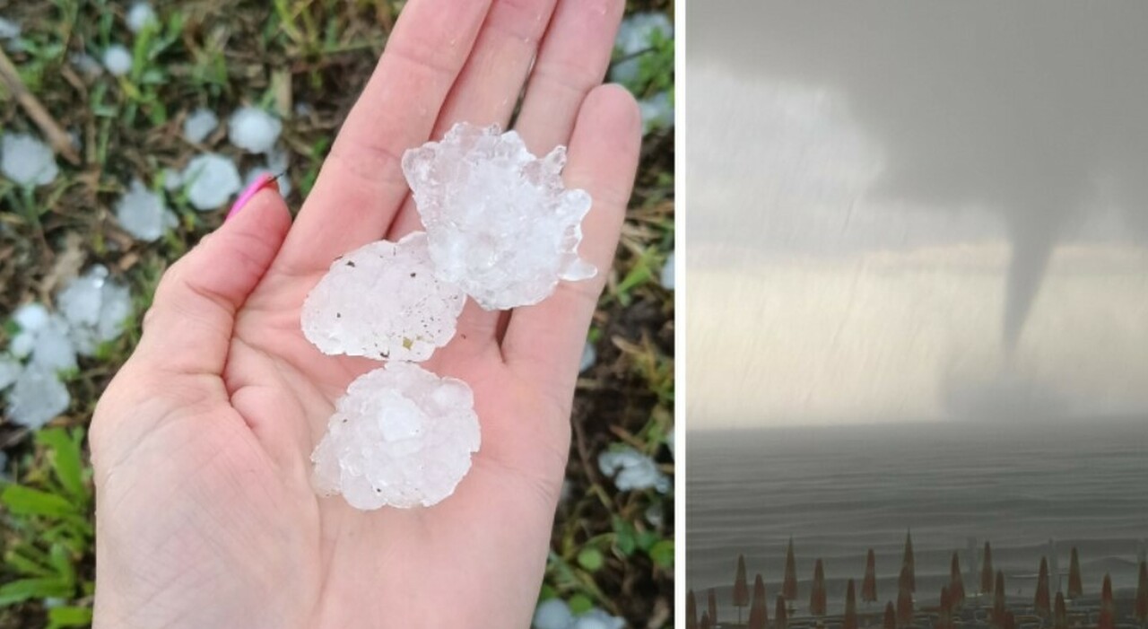 grandine e maltempo strade imbiancate allagamenti e alberi pericolanti tromba marina a caorle