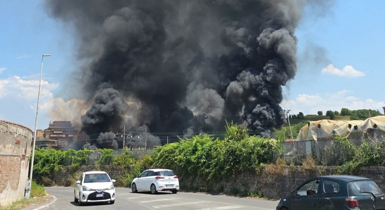 incendio vicino ai binari della linea orte fiumicino alta nube di fumo corse sospese e rallentate tra monterotondo e tiburtina