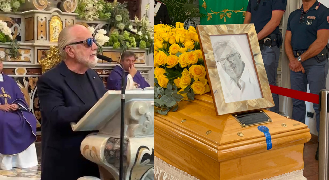 Funerali di Peppino di Capri, le lacrime di De Laurentiis: «Lo immagino alla corte del Signore al pianoforte con una coppa di champagne»