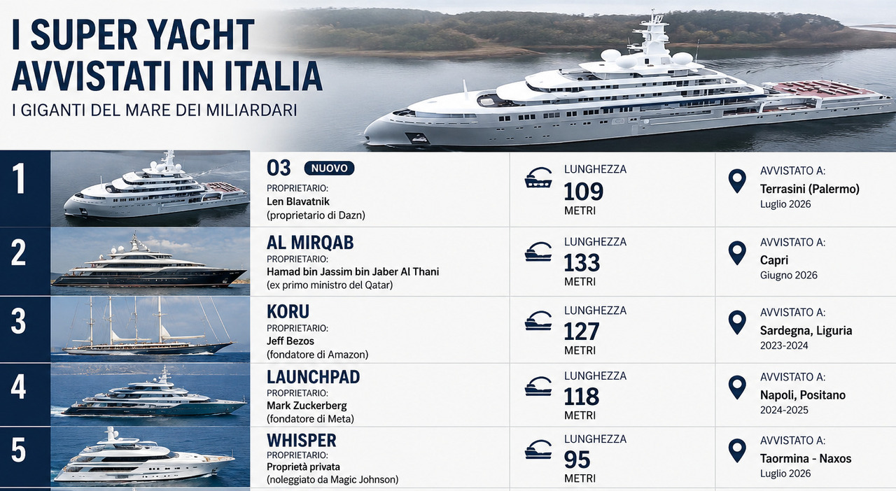 Palermo, avvistato il mega yacht O3 di Len Blavatnik: 109 metri di lusso