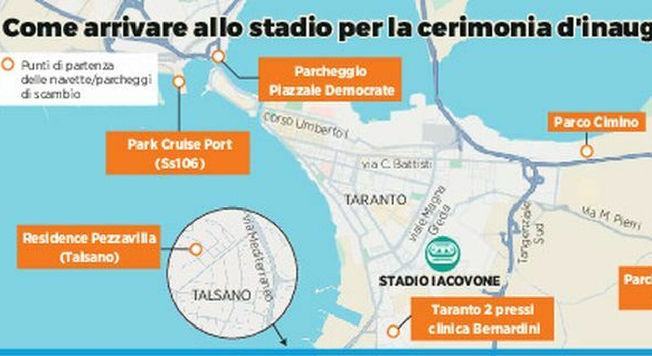 giochi del mediterraneo il piano traffico per l inaugurazione a taranto allo stadio iacovone solo in navetta