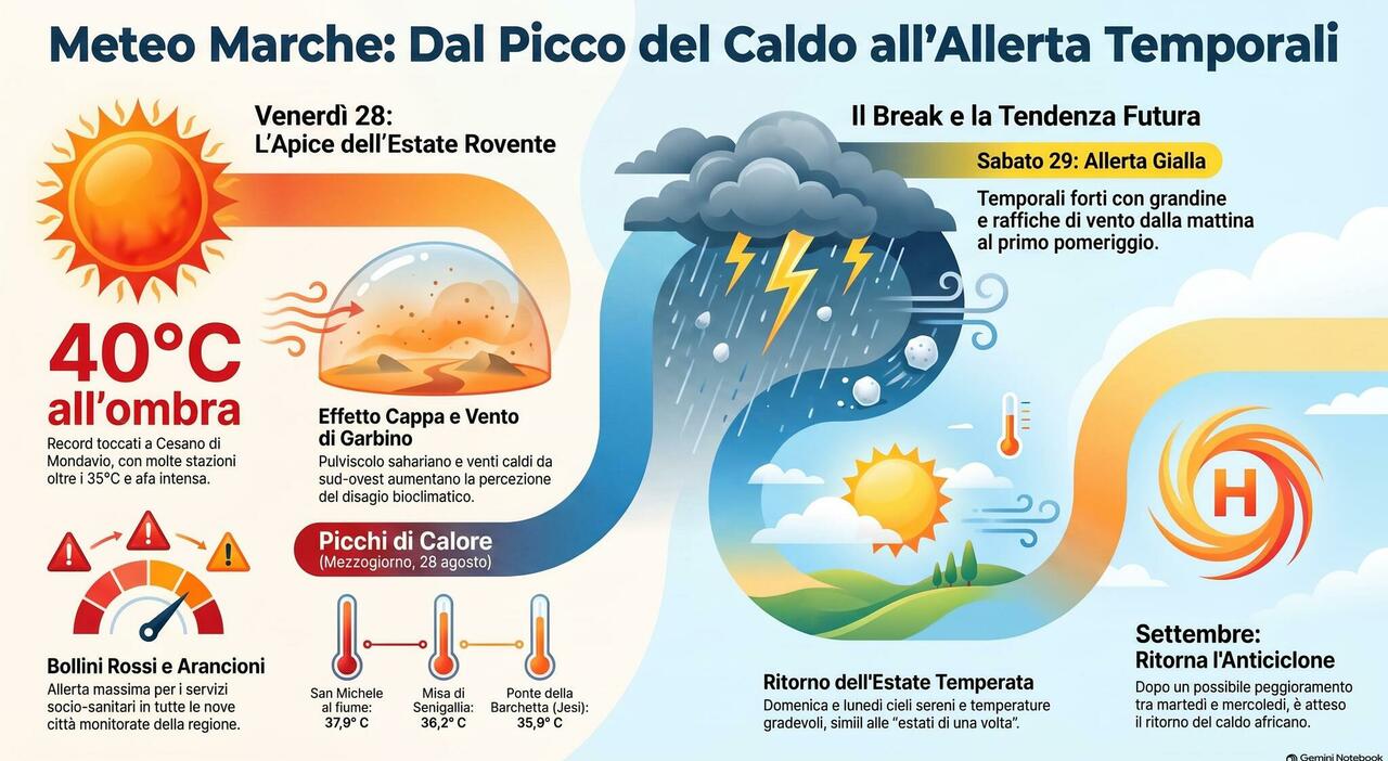 marche 232 la giornata pi249 caldama per domani allerta meteo giallacon forti temporali e grandine