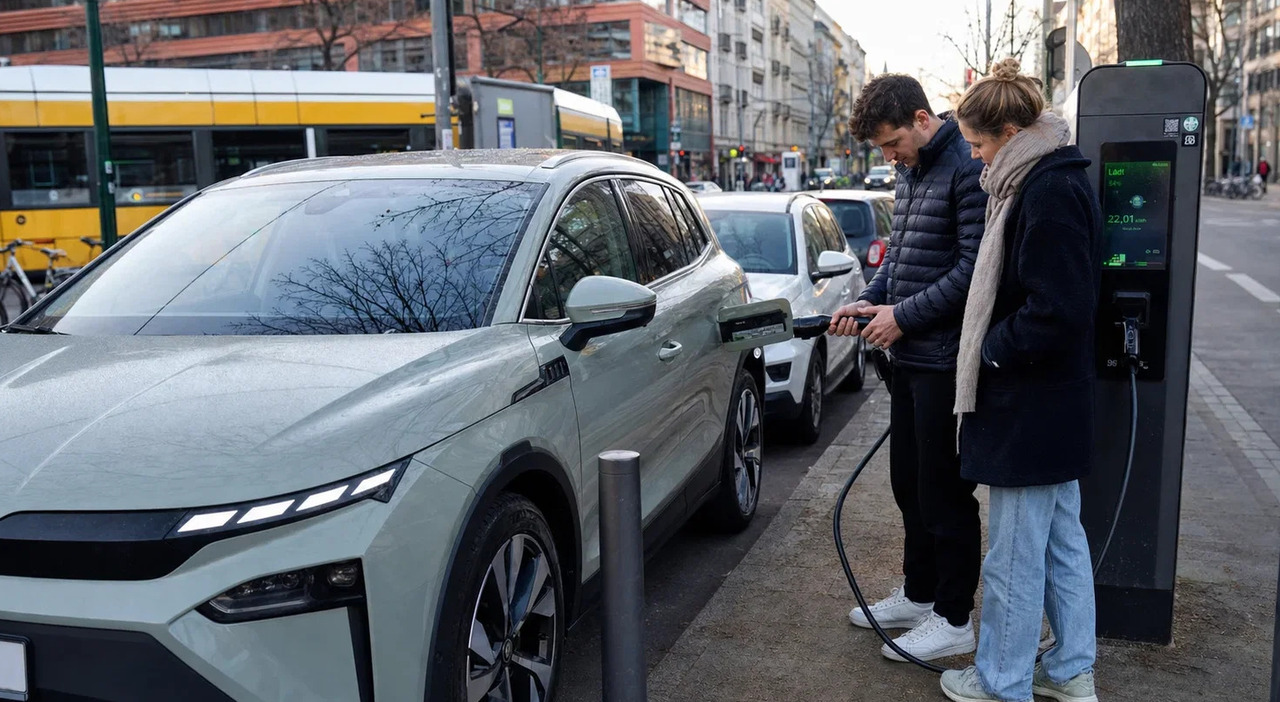Un'auto elettrica in ricarica
