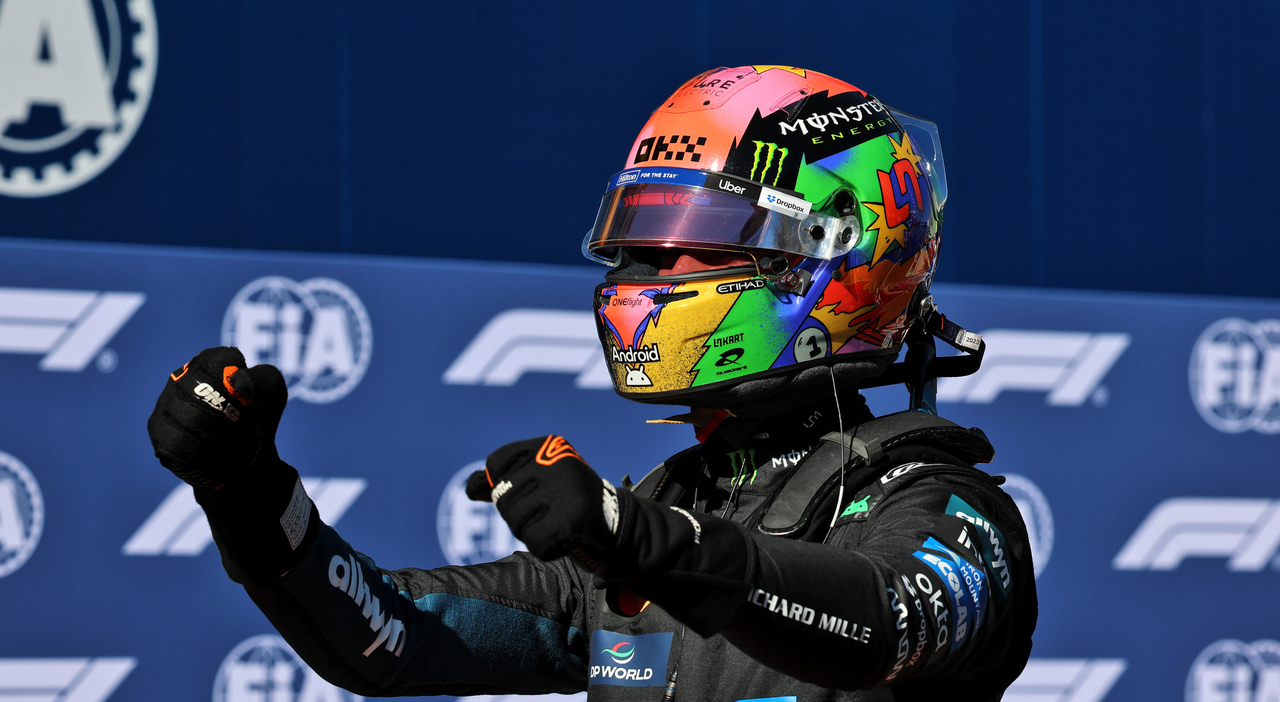 Lando Norris festeggia la pole position nel nuovo circuito di Madrid