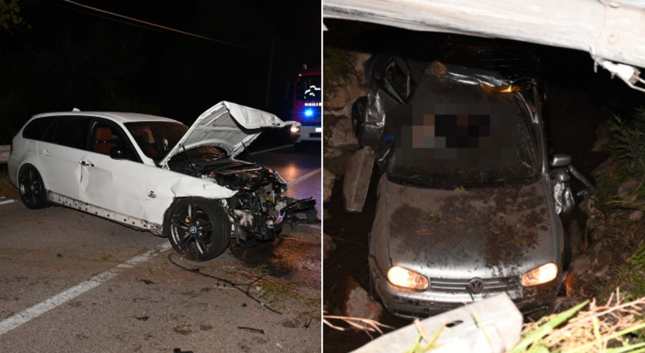 incidente frontale tra auto nella notte veicolo sbalzato nel fosso un conducente muore sul colpo