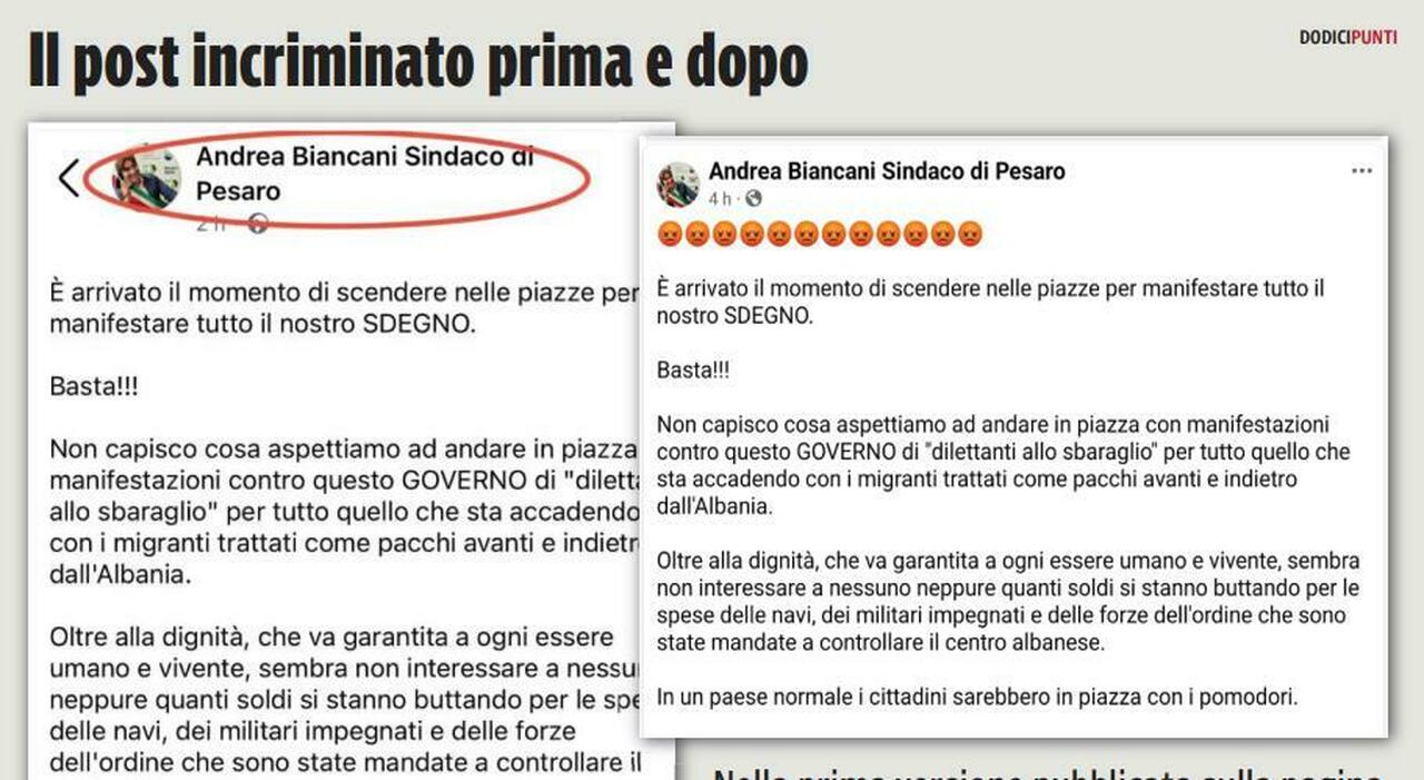 Pesaro, post del sindaco Biancani sulla nave dei migranti evoca la piazza e i forconi, poi cancella. Baiocchi salva lo screnshot: «Querelo»