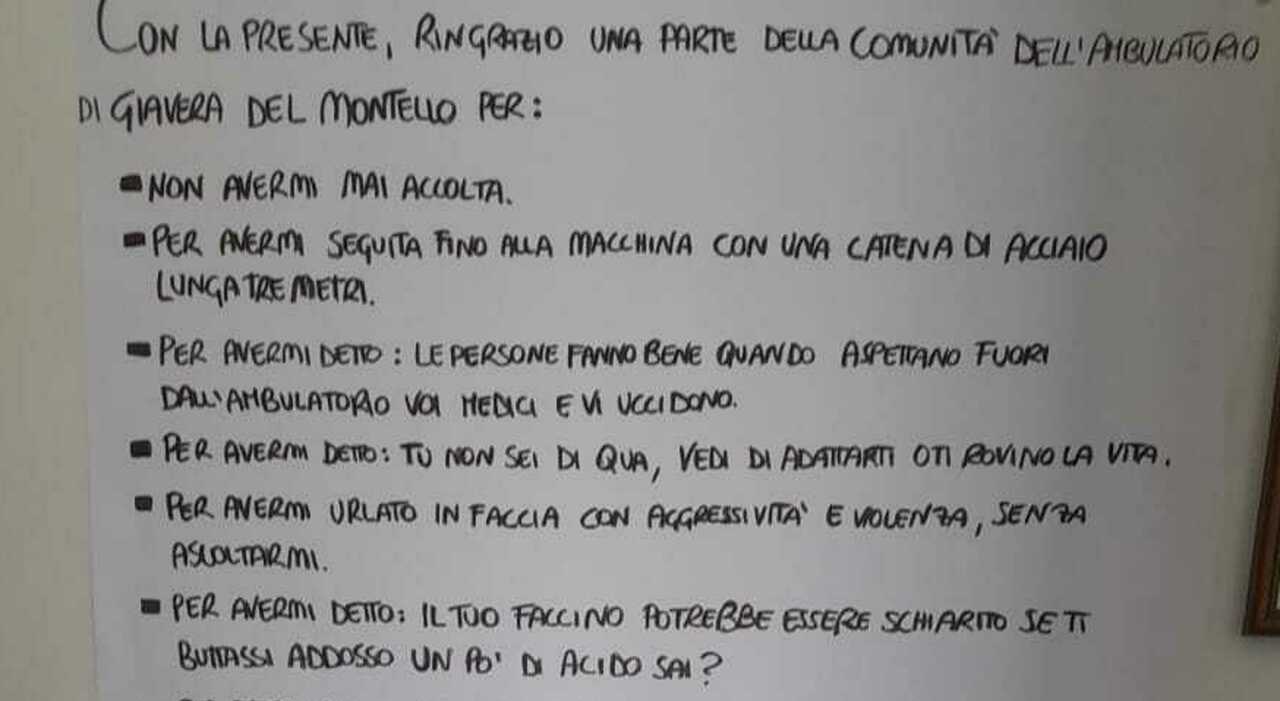 Maria Laura Riggi scrive un elenco delle minacce dei pazienti e chiude l