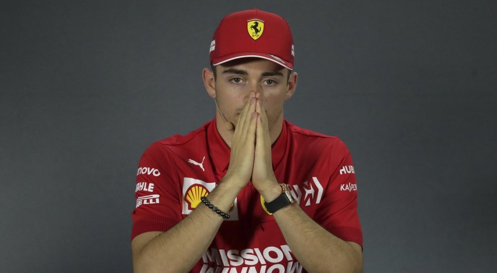 Il pilota della Ferrari Charles Leclerc nella conferenza piloti del Gp di Abu Dhabi