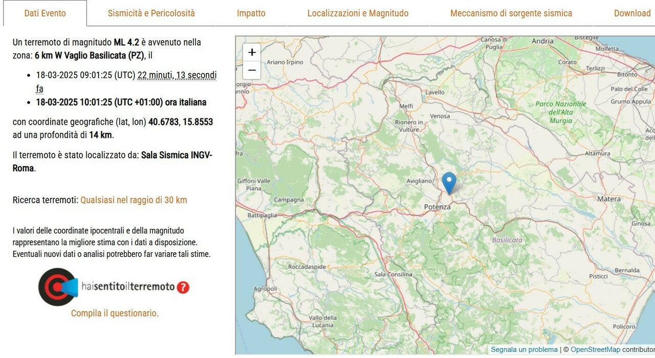 Terremoto 4.2 a Potenza, forte scossa alle 10,01 avvertita anche in Puglia (da Taranto a Bari): gente in strada, evacuati uffici e scuole