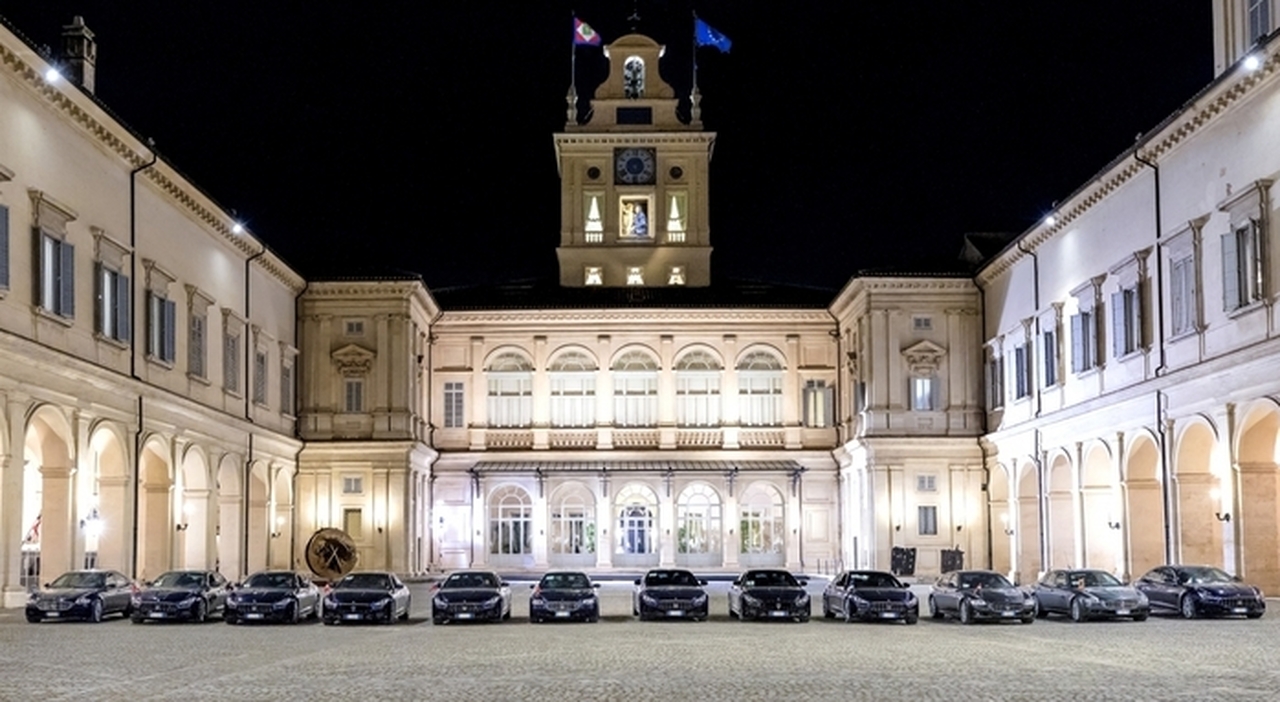 Una parte della flotta di 40 vetture Maserati dedicate ai trasferimenti dei Capi di Stato e di Governo