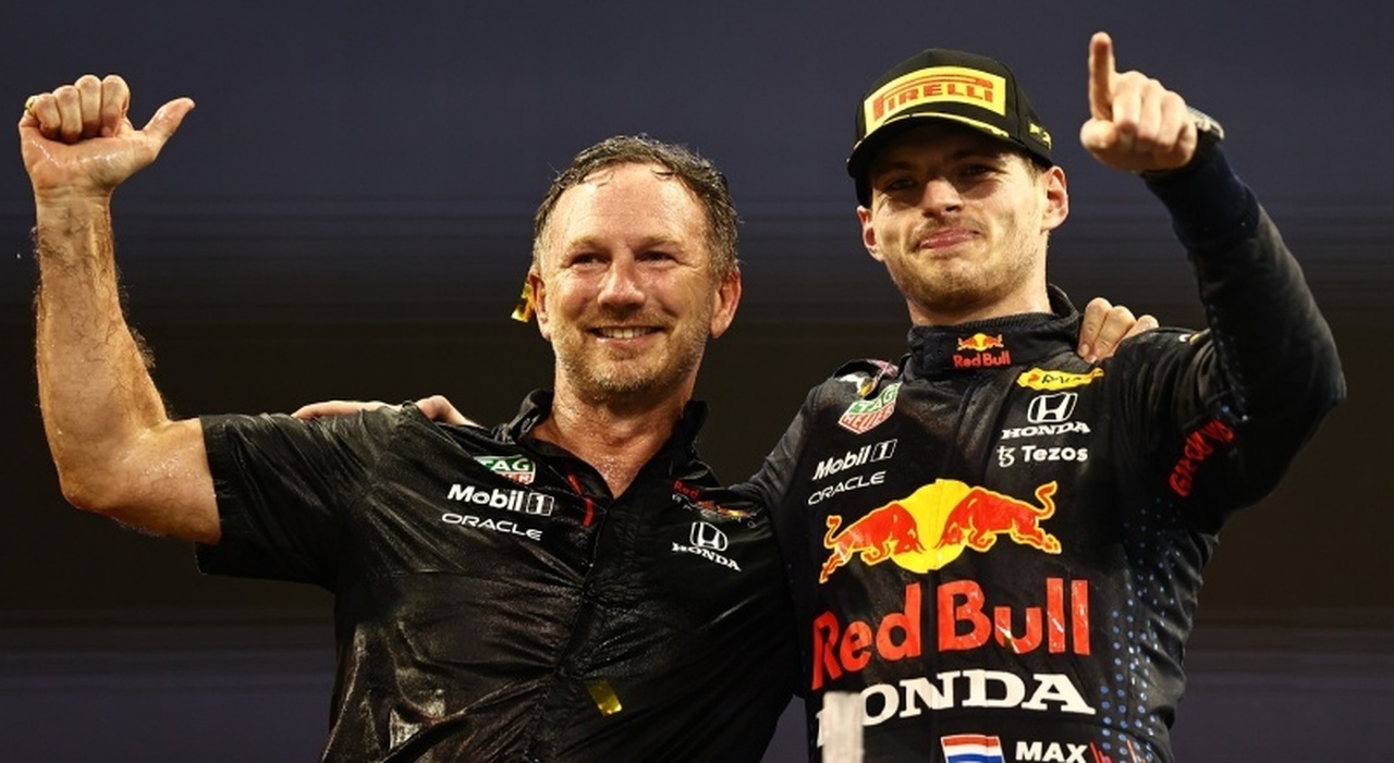 Il team principal della Red Bull Christian Horner con Max Verstappen