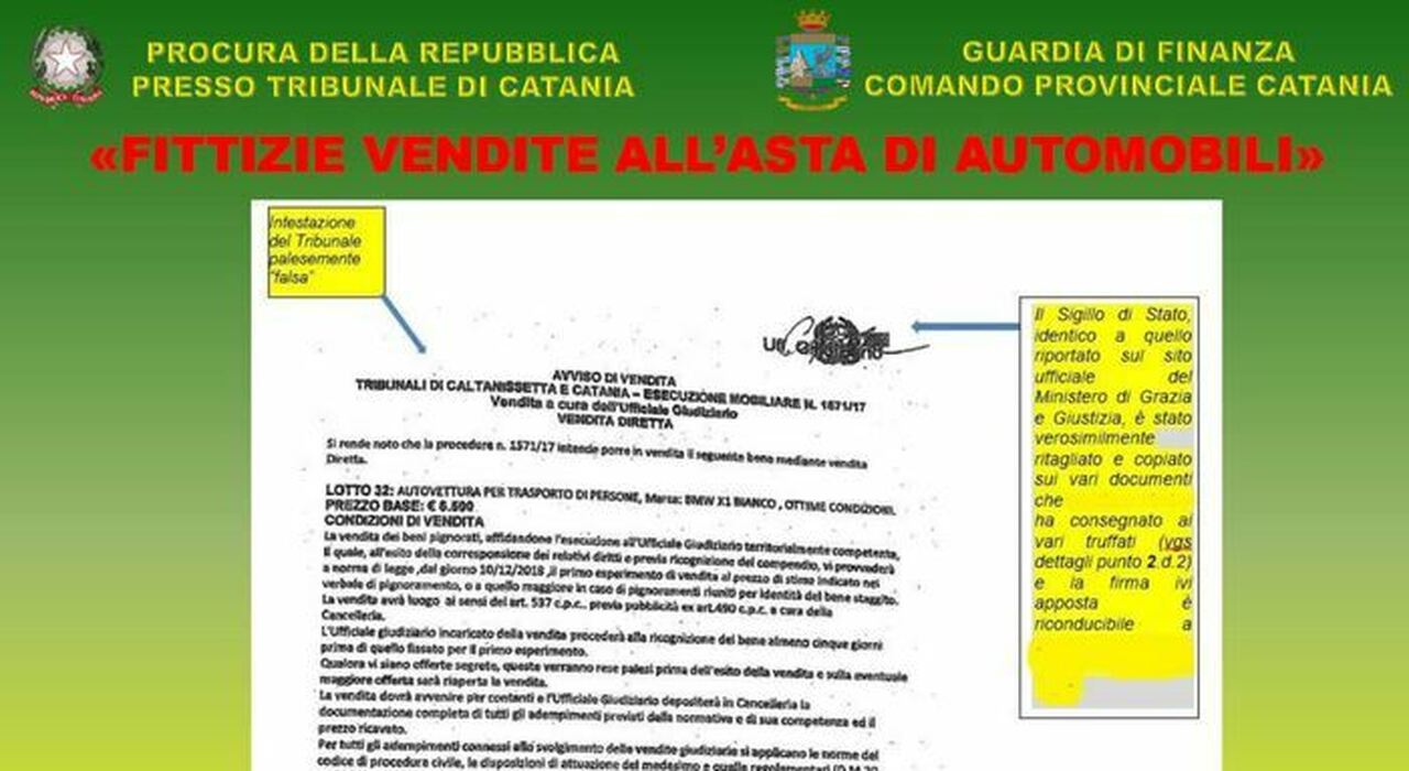 Uno dei documenti diffusi dalla Guardia di Finanza di Catania