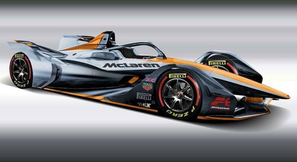 Una monoposto della Formula E con la livrea McLaren. Il prestigioso marchio britannico dovrebbe debuttare nella stagione 2022/23