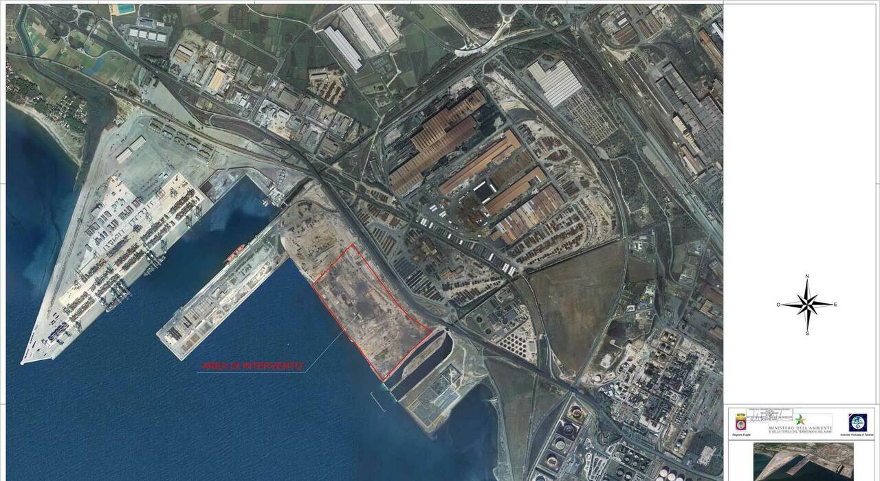 Una vista aerea dove sorgerà lo stabilimento di Taranto di Ferretti Group