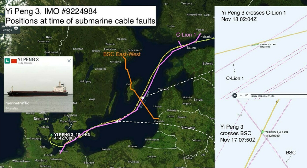 Yi Peng 3, la nave cinese che tranciò i cavi nel Baltico riparte dopo un mese. Ira Svezia: «Non abbiamo potuto ispezionarla»