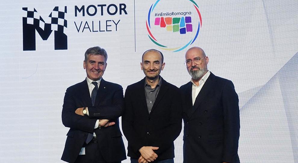 Da sinistra Andrea Pontremoli, CEO Dallara e Presidente di Muner, Claudio Domenicali, ad di Ducati e Stefano Bonaccini presidente della regione Emilia Romagna