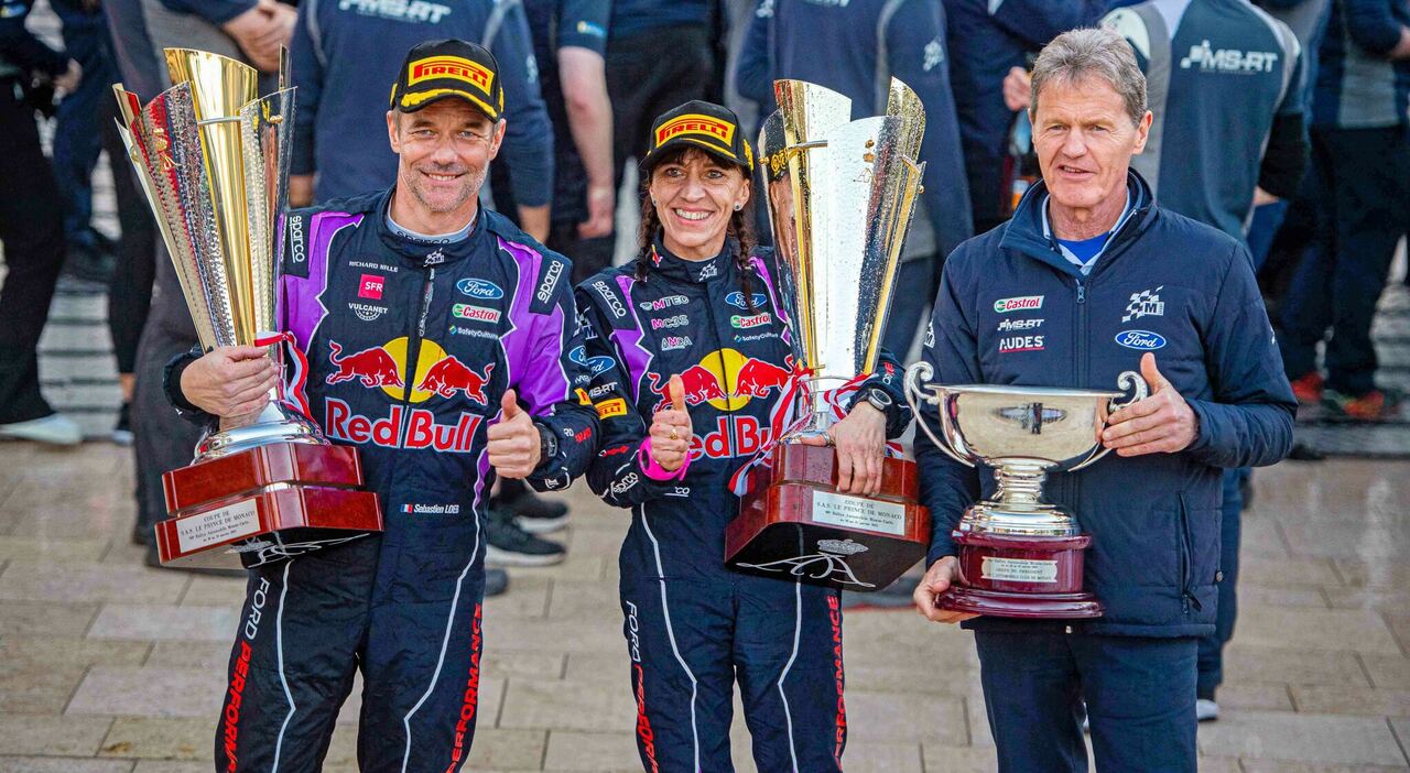 Da sinistra Sebastien Loeb, Isabelle Galiche e Malcolm Wilson al recente Rally di Monte Carlo