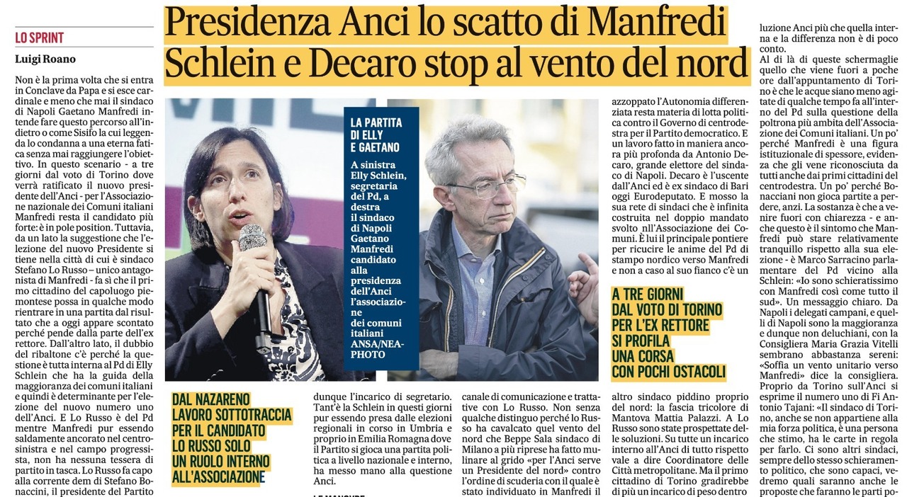 Anci, Manfredi verso la Presidenza (come anticipato dal Mattino). Pd: «Ora unisca i sindaci»