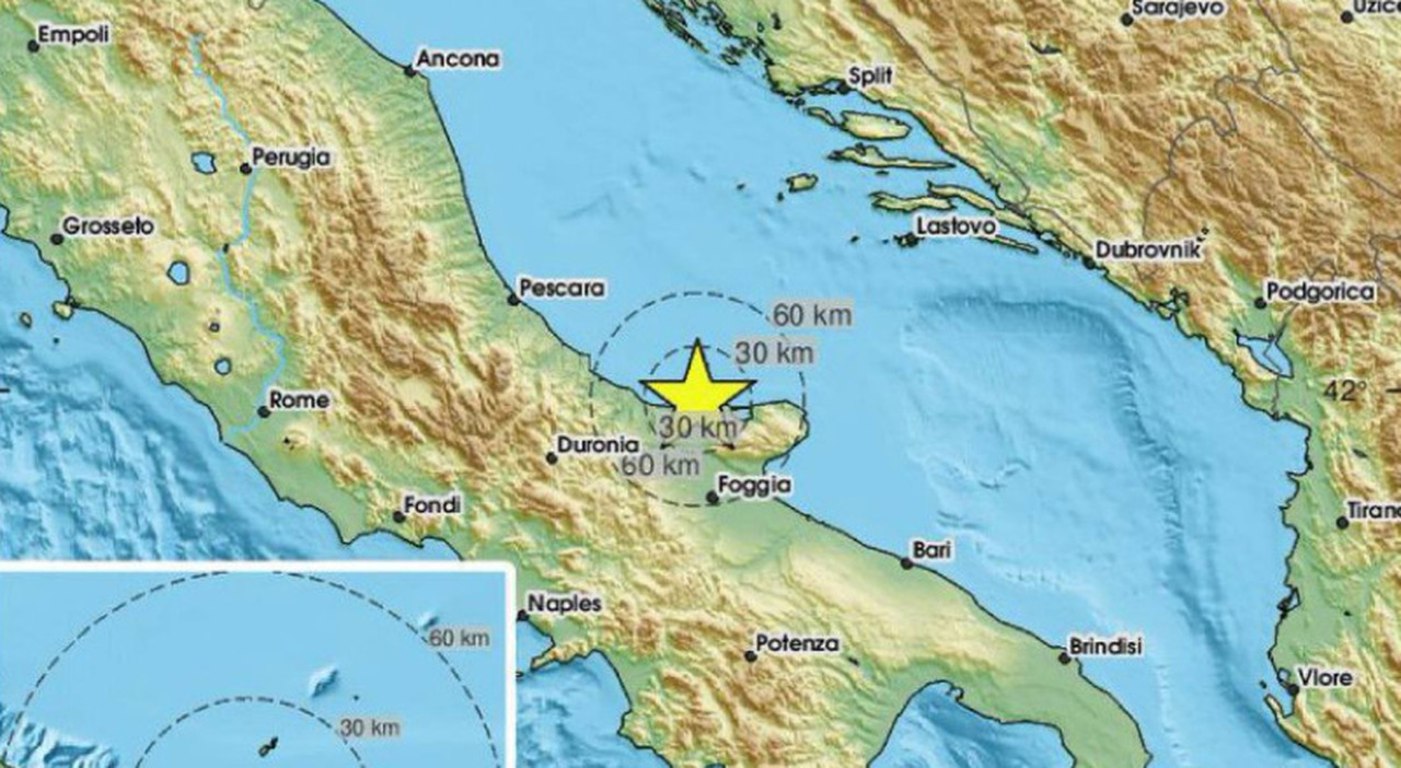 Terremoto Foggia oggi di magnitudo di 4.6. Avvertito anche a Bari, Brindisi, Bisceglie, Andria e Trani e fino a Pescara