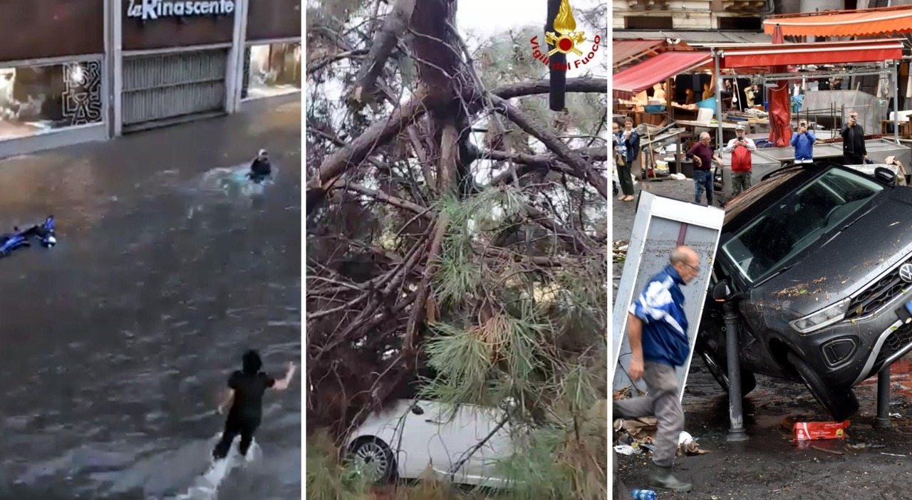 Maltempo Catania, strade come fiumi: automobili e moto trascinate via, i video virali sui social. Intervengono i sommozzatori