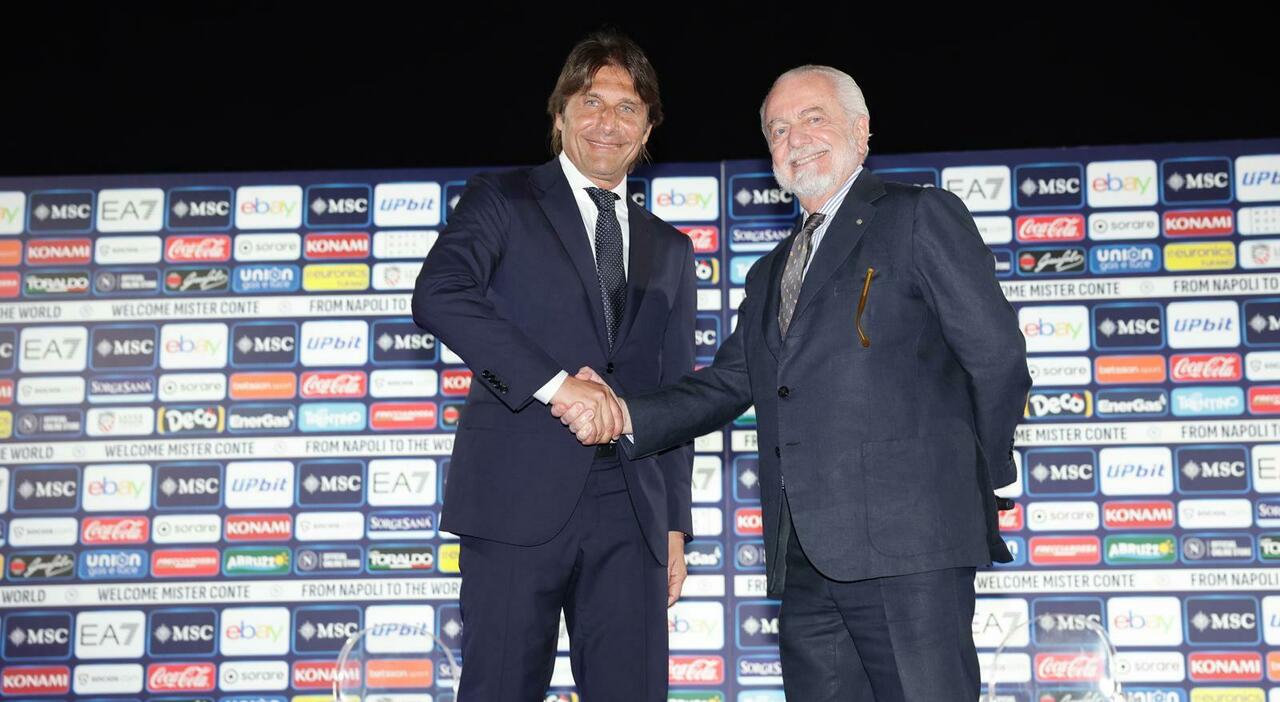 Presentazione Conte a Napoli, la ricetta di De Laurentiis: «Sarà un manager. Kvaratskhelia e Di Lorenzo restano»
