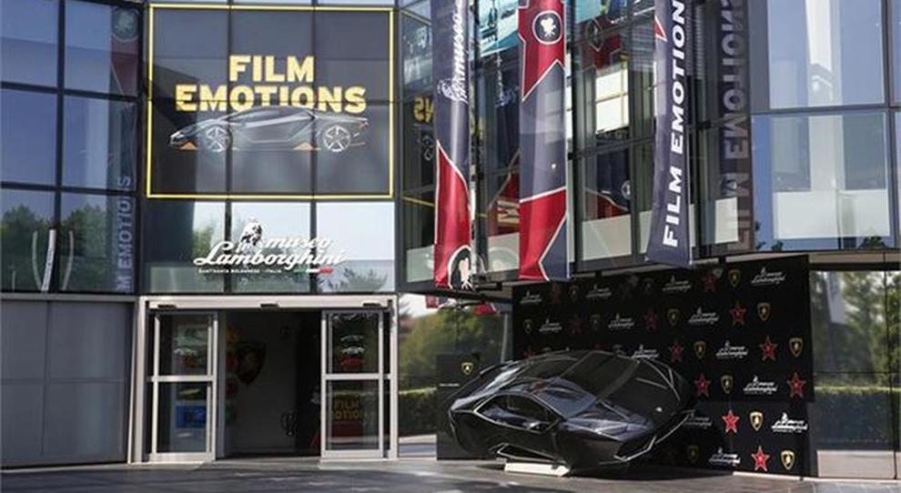 L'ingresso della mostra Film emotion al Museo Lamborghini, a Sant'Agata Bolognese
