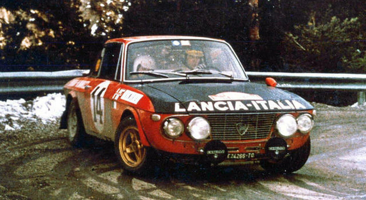 La Lancia Fulvia di Munari e Mannucci sulle strade ghiaccite del Rally di Monte Carlo del 1972 quando vinsero a sorpresa