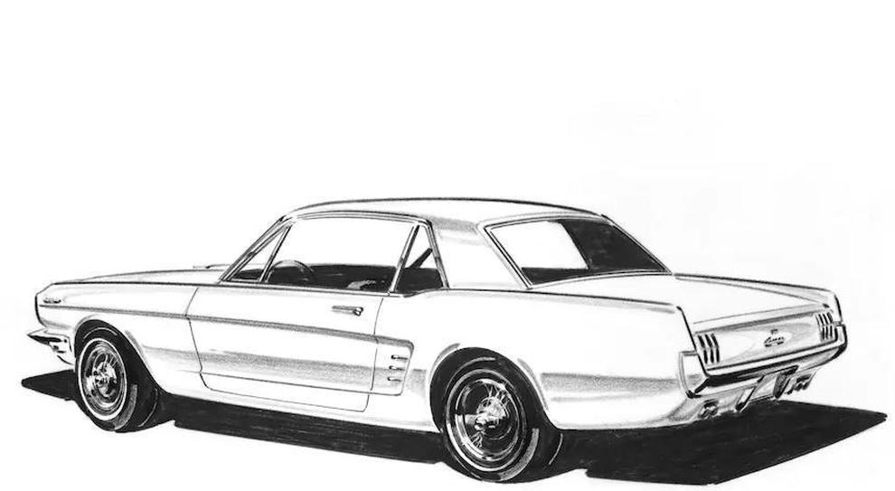 Il primo schizzo della Ford Mustang fatto da Halderman nel luglio del 1962, due anni prima del lancio