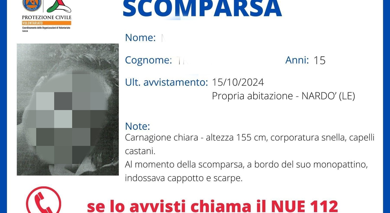 Esce in monopattino e scompare: ricerche di una 15enne di Nardò