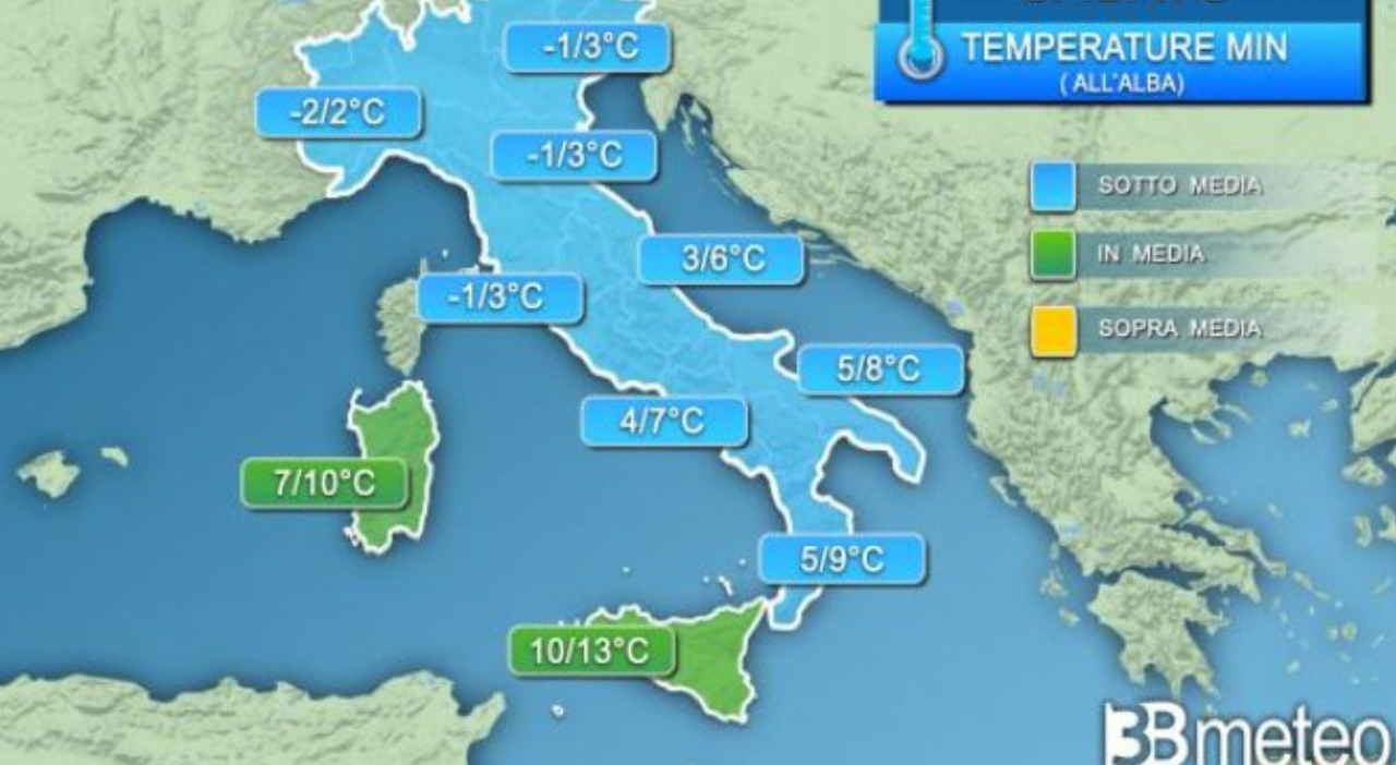 Pronóstico de temperaturas bajo cero en Italia
