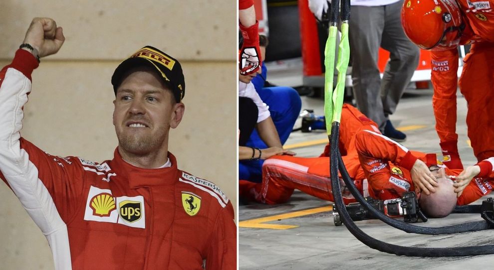 La Ferrari SF71H di Sebastian Vettel a Sakhir in Bahrain