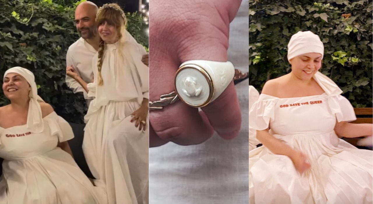 Michela Murgia e le nozze con Lorenzo Terenzi, dalla frase sull'abito  (Dior) all'anello con la rana: tutti i significati del non-matrimonio della  famiglia queer