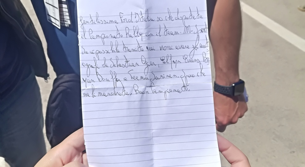 La lettera del bambino di Salerno indirizzata a Ford Italia in cui chiede gli autografi dei piloti
