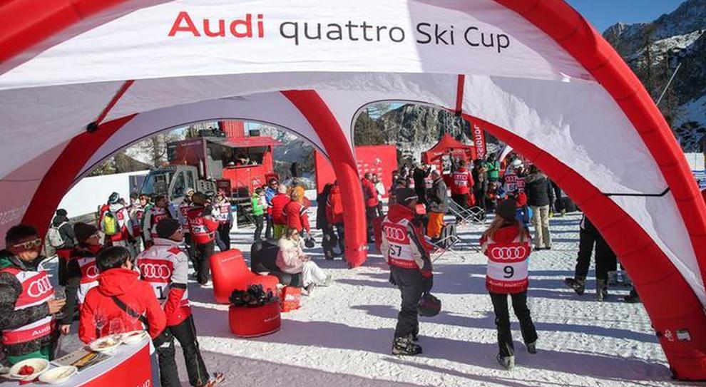 Un'immagine della scorsa edizione dell'Audi Quattro Ski Cup, la competizione dedicata agli amanti dello sci e agli appassionati del Brand
