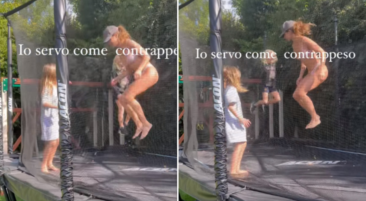 Elisabetta Canalis, il bikini sul trampolino elastico (con la figlia Skyler) fa impazzire i social