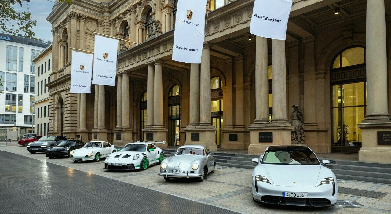 La borsa di Francoforte il giorno del debutto di Porsche