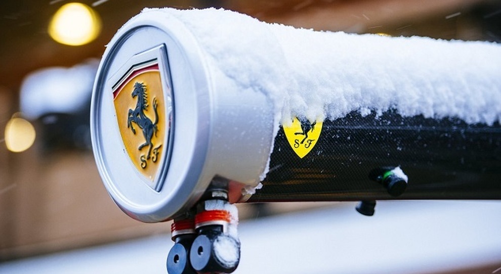 La neve ai box Ferrari a Barcellona