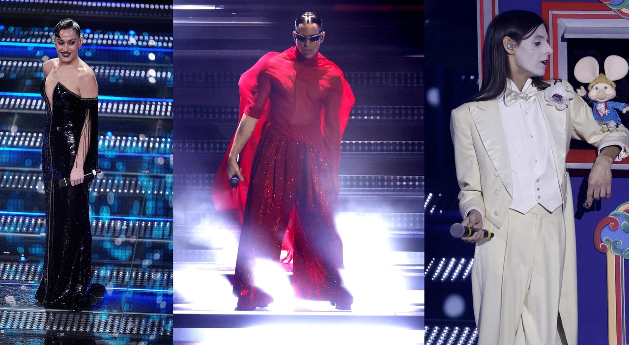 Sanremo 2025, pagelle look serata cover: Tony Effe con la collana foulard (7), Mahmood è oltre (senza voto), Giorgia e Annalisa black&white (8)