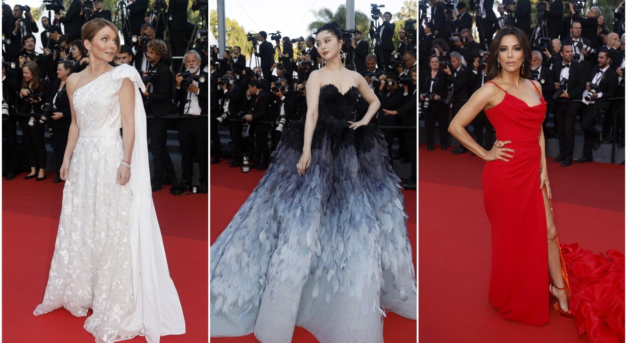 Cannes 2023, pagelle look della serata finale: Eva Longoria femme fatale (7), Geri Haliwell sposa (6), Fan Bingbing principessa piumata (9)