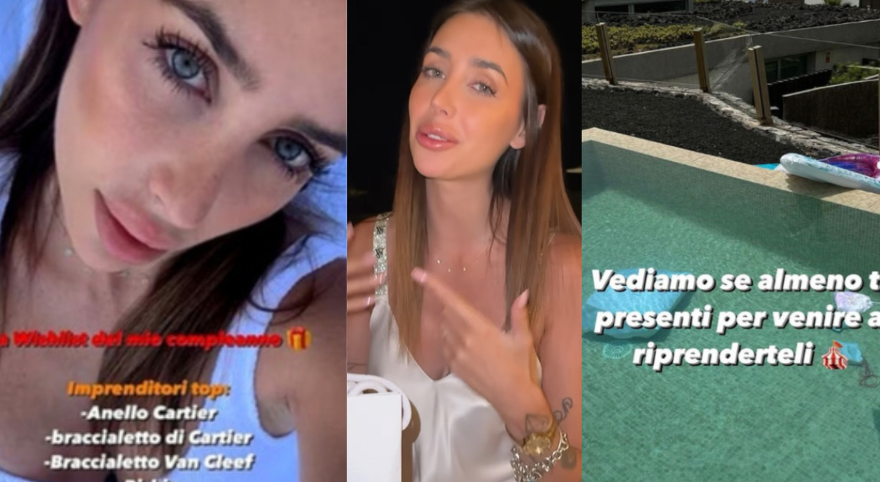 Michelle Comi, regali di compleanno extralusso da parte di un fan:  «Carini», poi li getta in piscina. Lui replica: «Dimentichi la villa che ti  ho preso?»