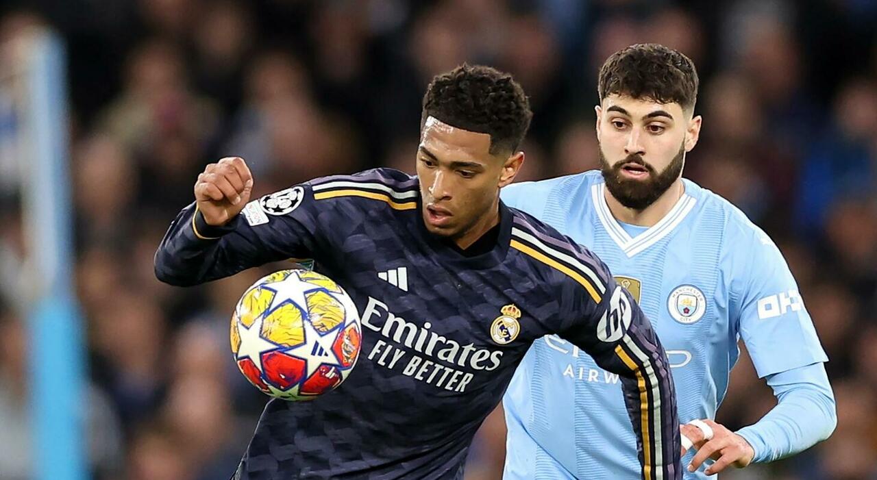 Manchester City Real Madrid 1 1: Bernardo Silva calcia centrale e Lunin la para