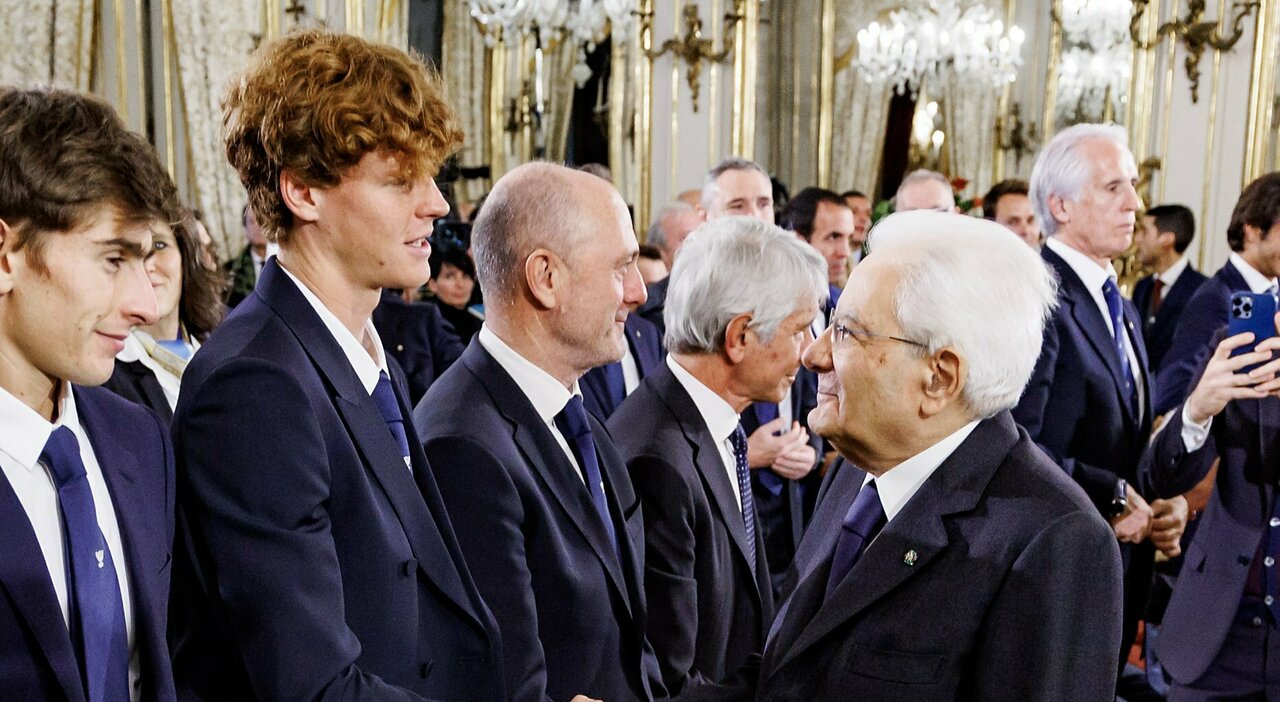 Rencontre du Président de la République, Sergio Mattarella, avec l'équipe nationale italienne de tennis, vainqueur de la Coupe Davis 2023