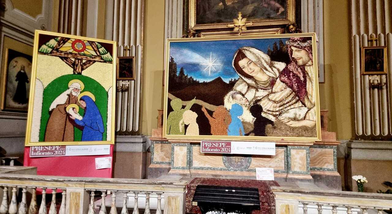 Genzano, i quadri infiorati della Natività e del Giubileo nella Chiesa centrale e in centro realizzati dai maestri infioratori