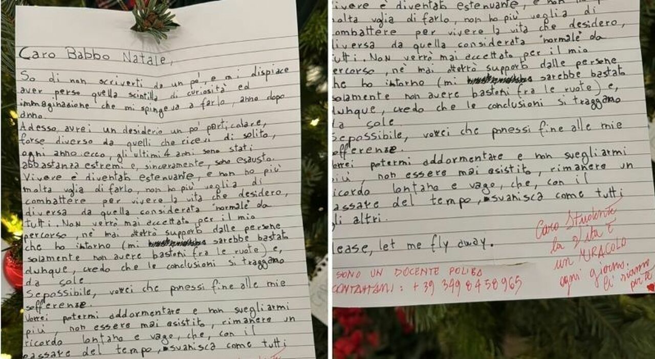 Lettera anonima a Babbo Natale: «Non voglio svegliarmi più». La mamma riconosce la scrittura: «Quello è mio figlio»