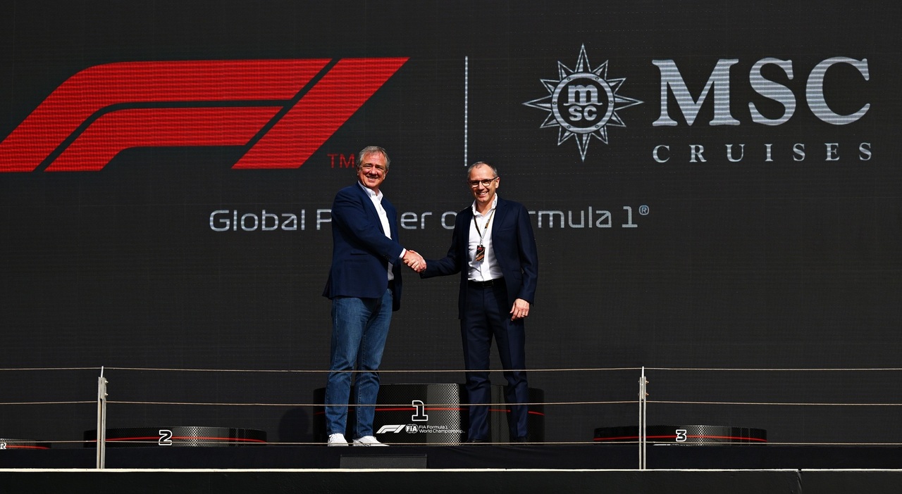 Pierfrancesco Vago, executive chairman di Msc Cruises con Stefano Domenicali, presidente & ceo di Formula 1
