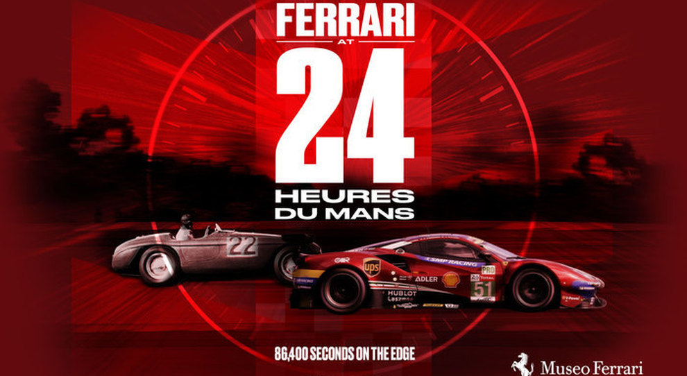 La locandina della mostra al Museo Ferrari sulle vittorie del Cavallino alla 24 Ore di Le Mans